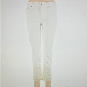 7 For All Mankind White Cropped Fringe Jeans